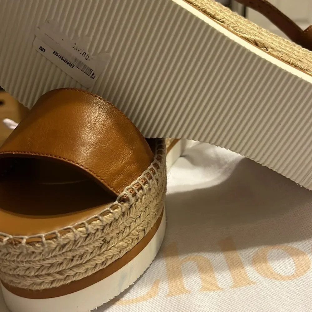 NWT SEE BY CHLOÉ Glyn Calf Espadrille Platform Sandals Tan Women's 42
